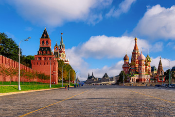 Red Square with Kremlin walls and Saint Basil Cathedral Moscow