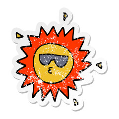 distressed sticker of a cartoon sun