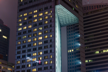 Warsaw by Night in Colours -  Warsaw buildings, panorama view in autumn time.