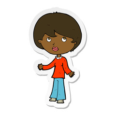 sticker of a cartoon woman thinking