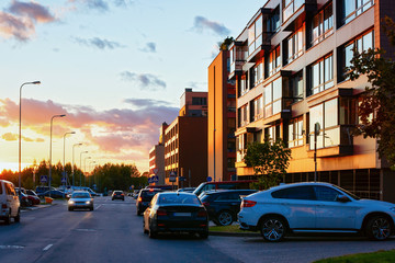 Fototapeta na wymiar Apartment modern house home residential building street parking