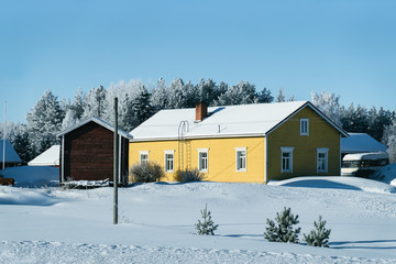 Cottage at Snowy winter Finland