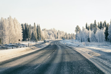 Driveway at snowy winter Lapland