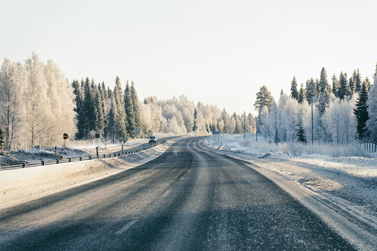 Driveway at snowy winter Lapland