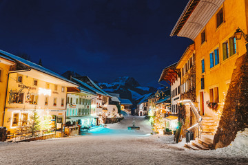 Gruyeres town village at Switzerland in winter at night