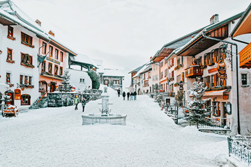 Main street at Gruyeres town village winter