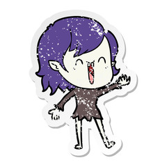 distressed sticker of a cute cartoon happy vampire girl