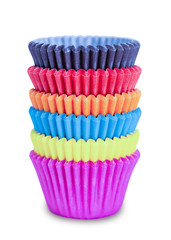 Set of colorful cupcakes paper cases isolated on white background