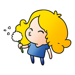 gradient cartoon of cute kawaii girl