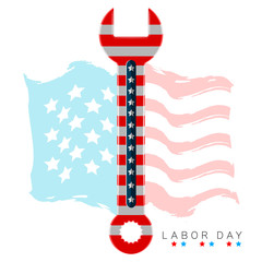 Labor day banner with a wrench and flag of United States. Vector illustration desing