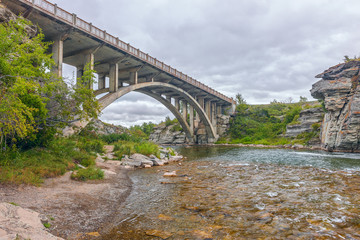 Fototapeta na wymiar Lundbreck Falls bridge over the Crowsnest River.Alberta.Canada