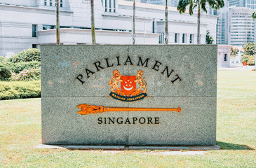 Granite sign Parliament house building in Singapore