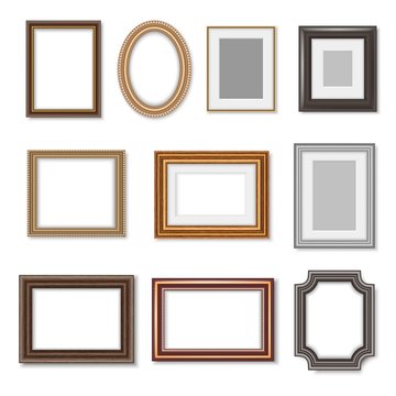 Wooden photo frames and picture golden borders