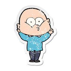 Fototapeta premium distressed sticker of a cartoon bald man staring