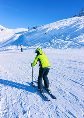 Fototapeta na wymiar Man Skier on Hintertux Glacier ski resort Zillertal Austria