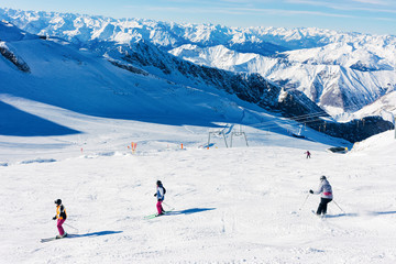 Women Skiers at Hintertux Glacier resort in Zillertal Austria