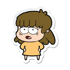 sticker of a cartoon tired woman