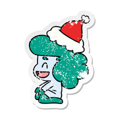 christmas distressed sticker cartoon of kawaii ghost