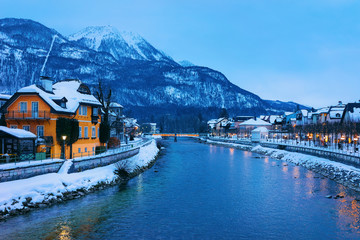 Spa and ski resort Bad Ischl town of Austria in evening