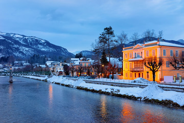 Spa and ski resort Bad Ischl town in Austria in evening