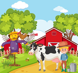 Obraz na płótnie Canvas Farmer milking the cow