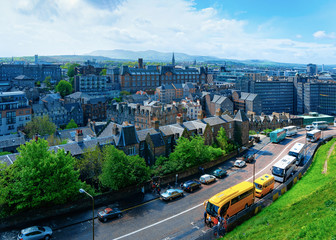 Old town cityscape from Edinburgh Castle of Scotland