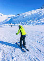 Fototapeta na wymiar Man Skier on Hintertux Glacier ski resort in Zillertal Austria