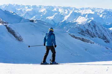 Fototapeta na wymiar Man Skier at Hintertux Glacier ski resort in Zillertal Austria