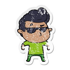 distressed sticker of a cartoon cool guy