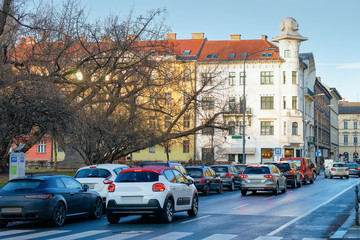 Car traffic on road and street cityscape Ljubljana old town