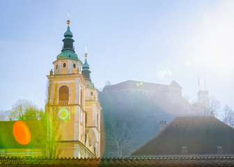 Ljubljana Cathedral in old town and Castle Slovenia