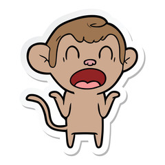 sticker of a shouting cartoon monkey shrugging shoulders