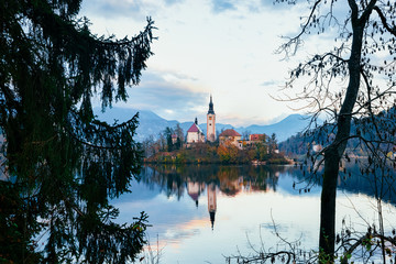 Beautiful landscape Bled Lake and Castle in Slovenia