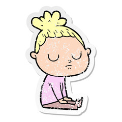 distressed sticker of a cartoon calm woman