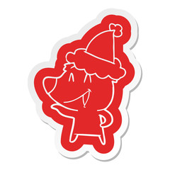 laughing bear cartoon  sticker of a wearing santa hat