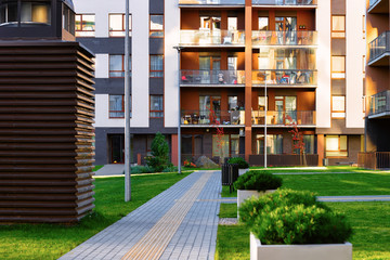 Apartment residential homes facade architecture with outdoor facilities