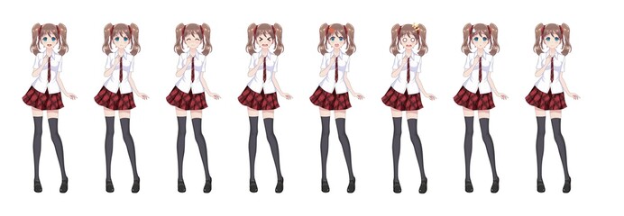 Anime manga schoolgirl plaid red skirt tie pattern