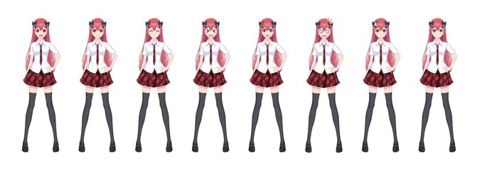 Anime manga schoolgirl plaid red skirt tie pattern