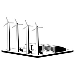 Monochromatic wind power plant. Vector illustration design