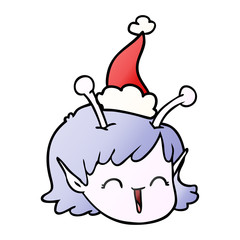 gradient cartoon of a alien space girl face wearing santa hat