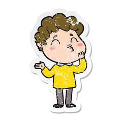 distressed sticker of a cartoon man pouting