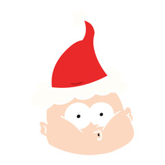 flat color illustration of a curious bald man wearing santa hat