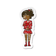 retro distressed sticker of a cartoon cool girl