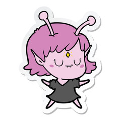 sticker of a cartoon alien girl