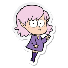 Obraz premium sticker of a cartoon elf girl pointing