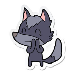 sticker of a friendly cartoon wolf