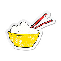 retro distressed sticker of a cartoon bowl of rice