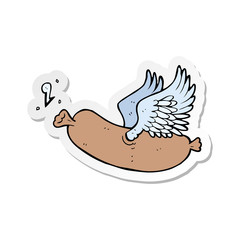 sticker of a cartoon flying sausage