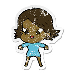 distressed sticker of a cartoon stressed woman