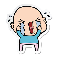 sticker of a cartoon crying bald man